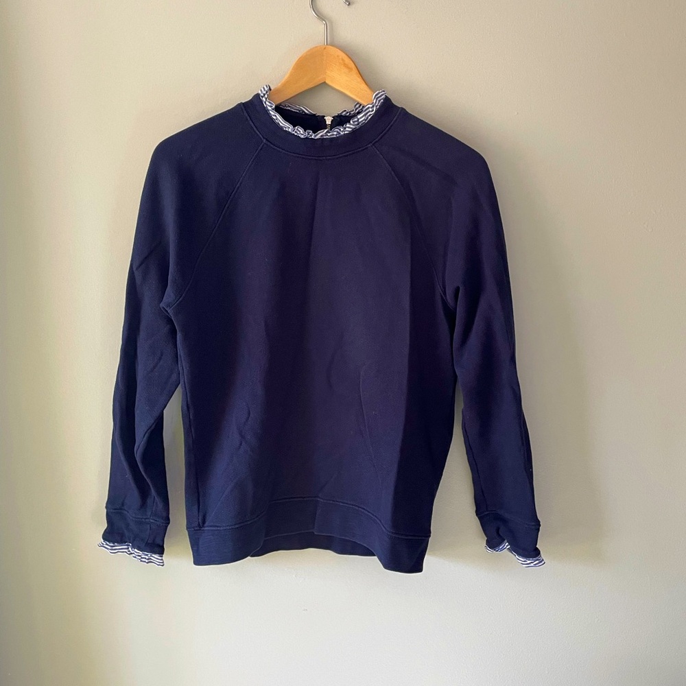 J. Crew navy ruffleneck pullover sweater sweatshirt -sz S